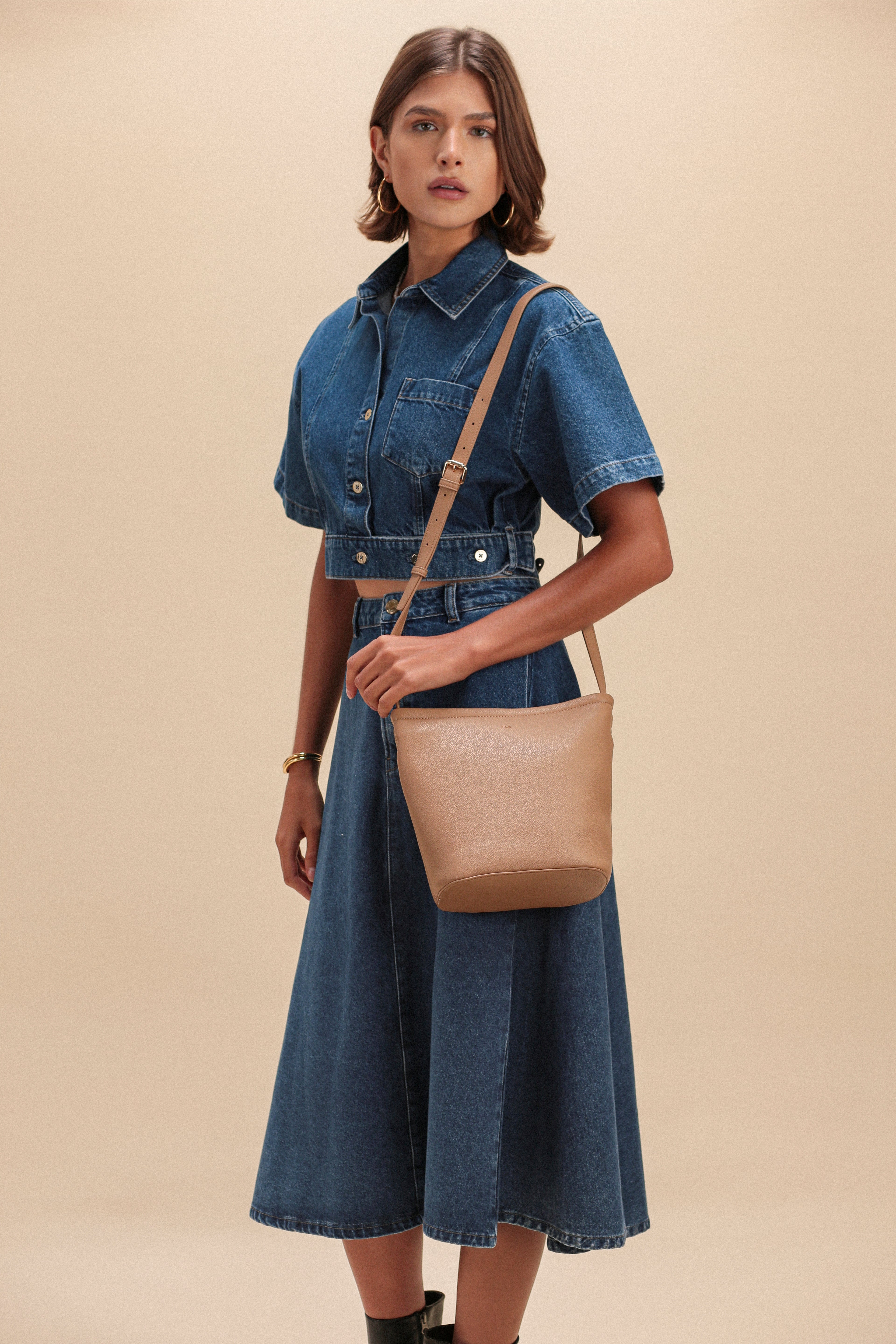 Mini Mia Bucket Bag - Taupe Pebble