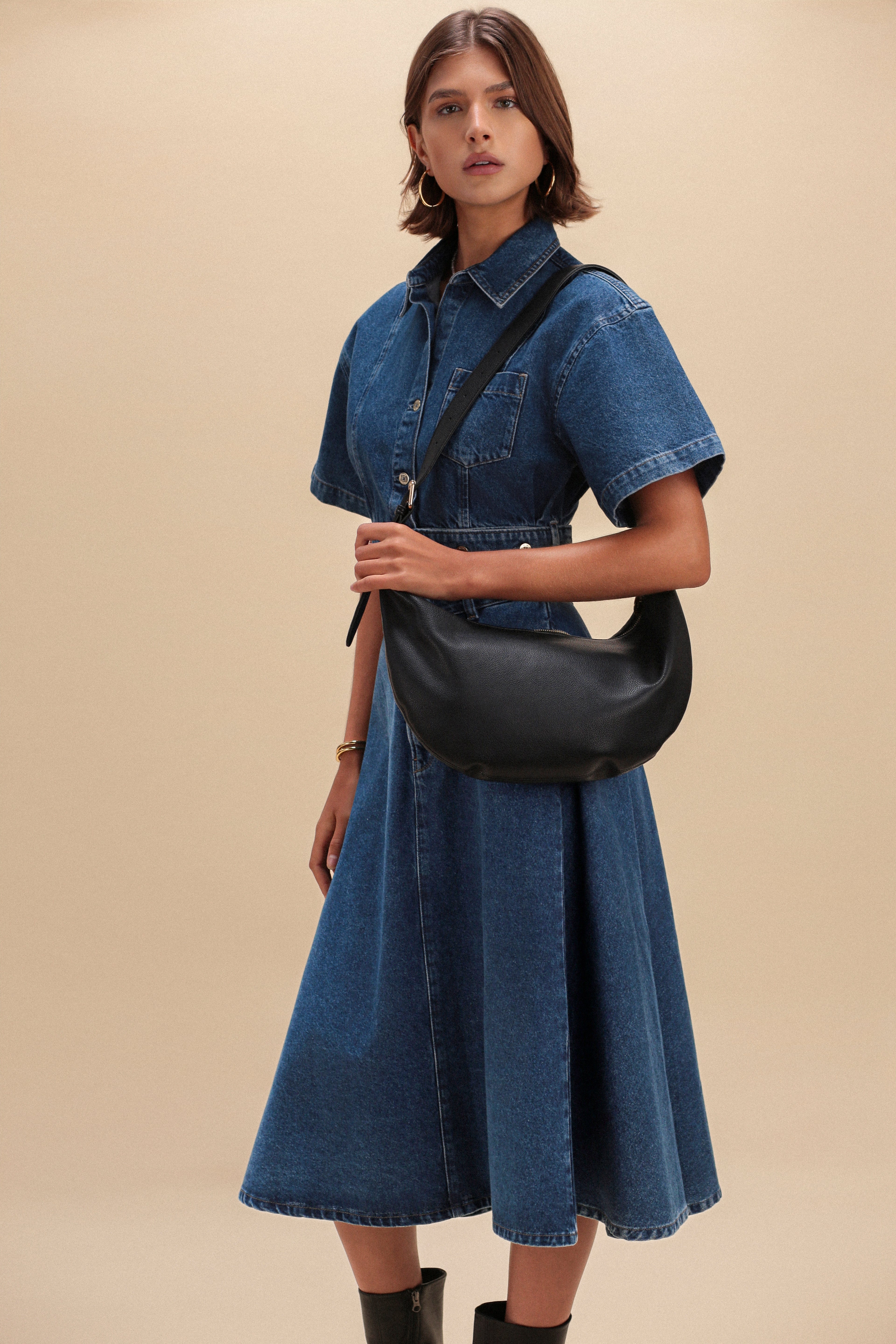 Slouchy Crossbody Bag - Black Pebble