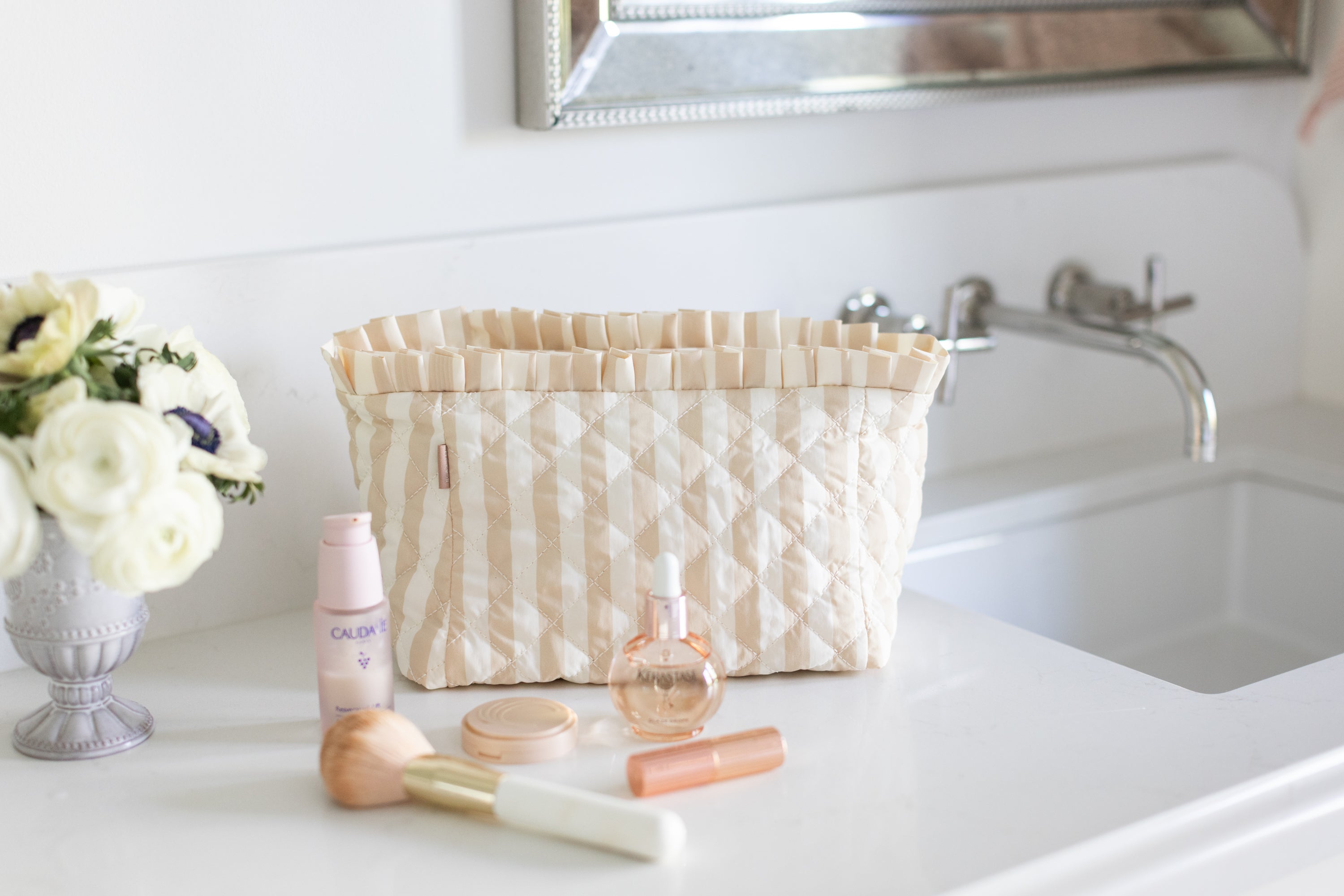 ela x Jillian Harris - Ruffle Cosmetic Case - Stripe Print