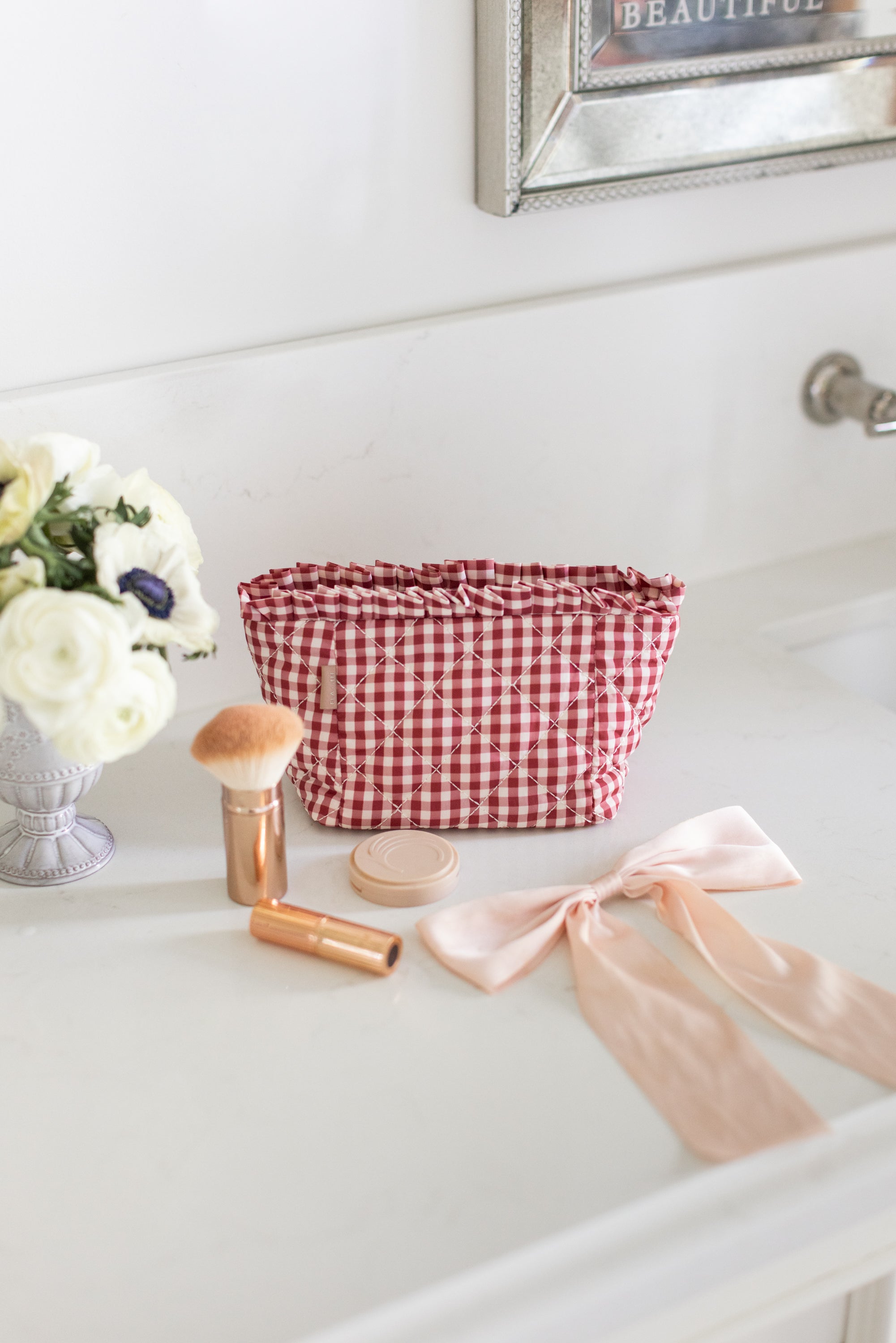 ela x Jillian Harris - Ruffle Mini Cosmetic Case - Red Gingham Print