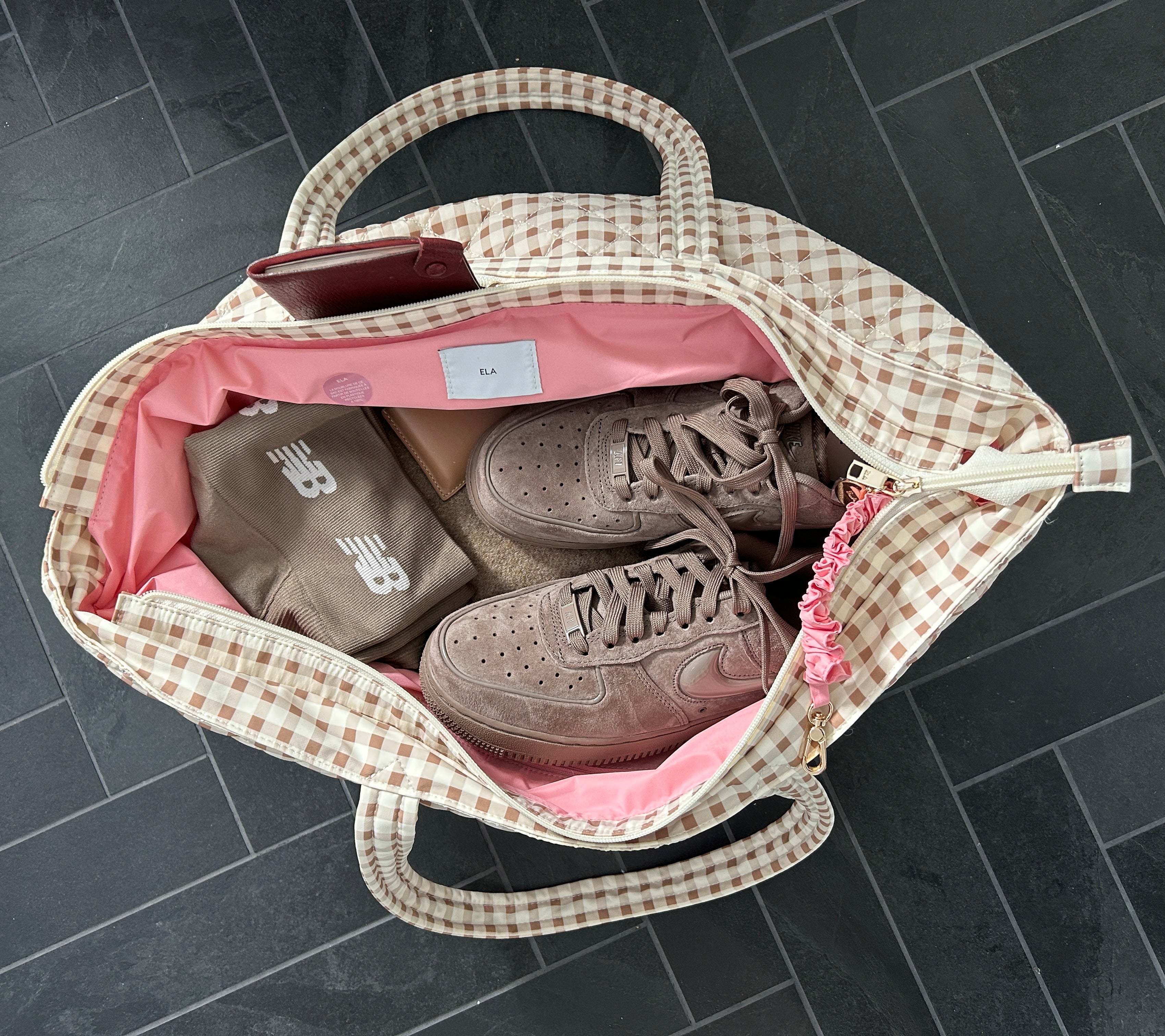 Quilted Expandable Tote – Gingham Print
