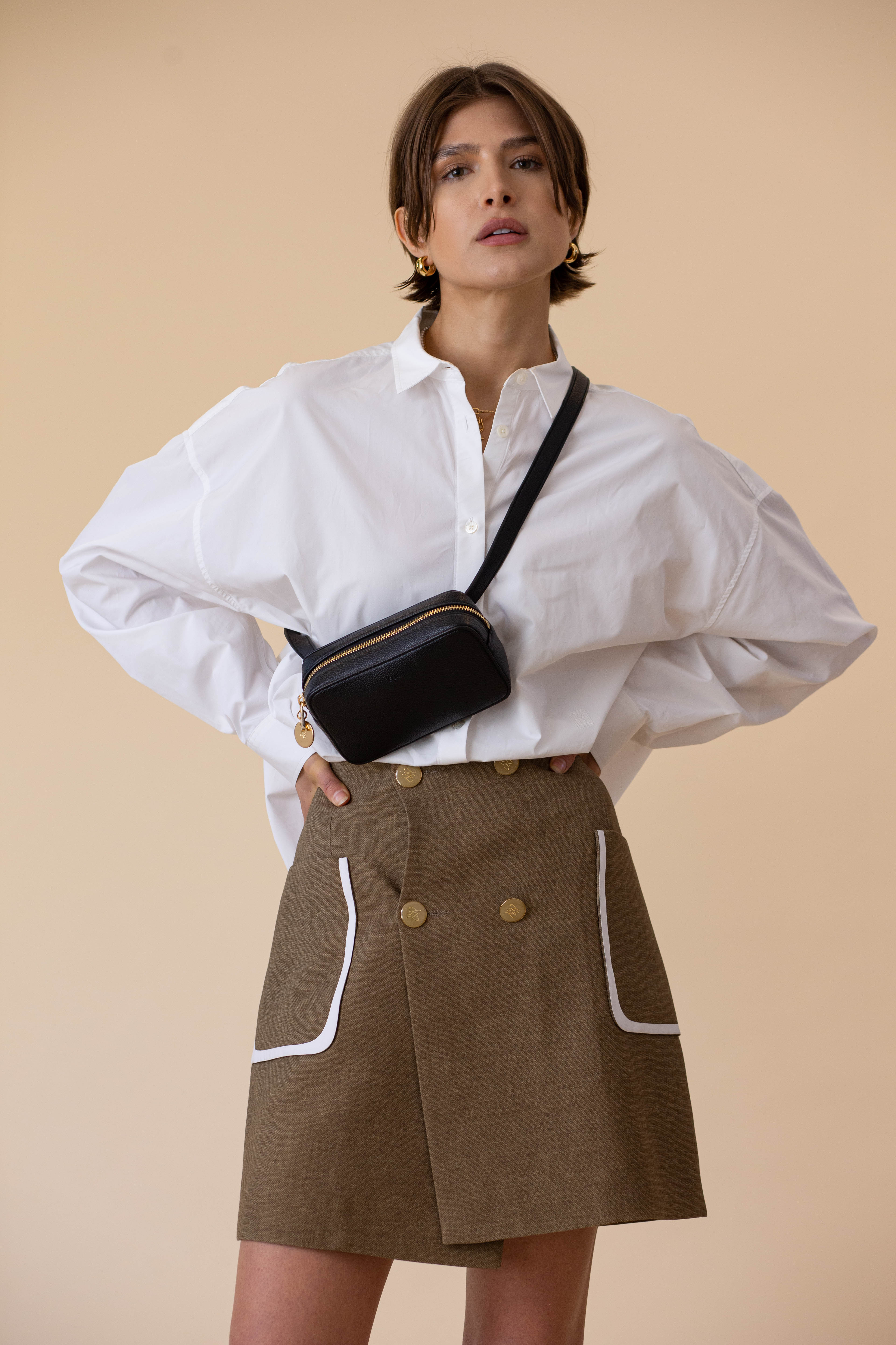 Micro Belt Bag – Black Pebble with Gold Hardware