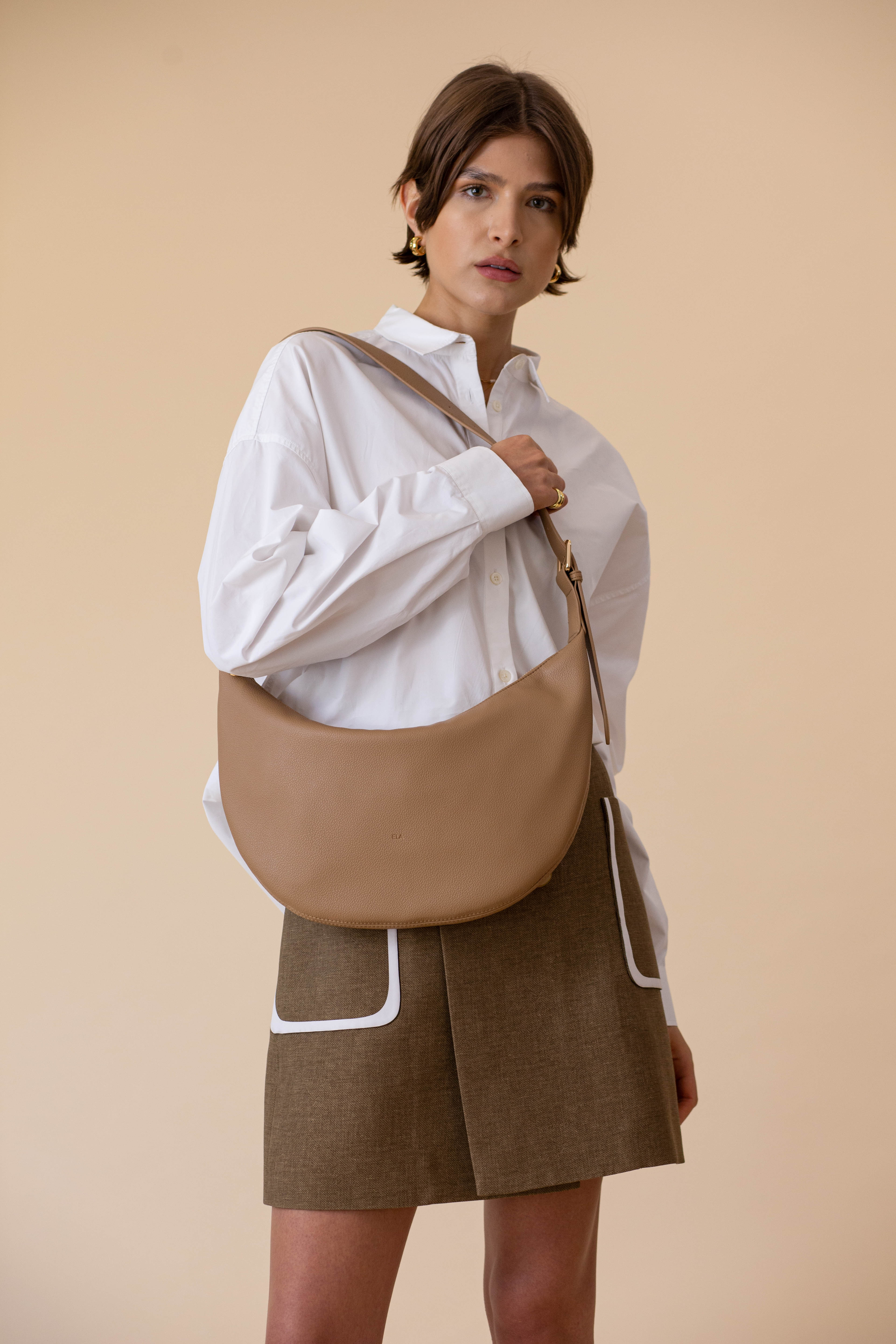 Slouchy Crossbody Bag - Khaki Pebble