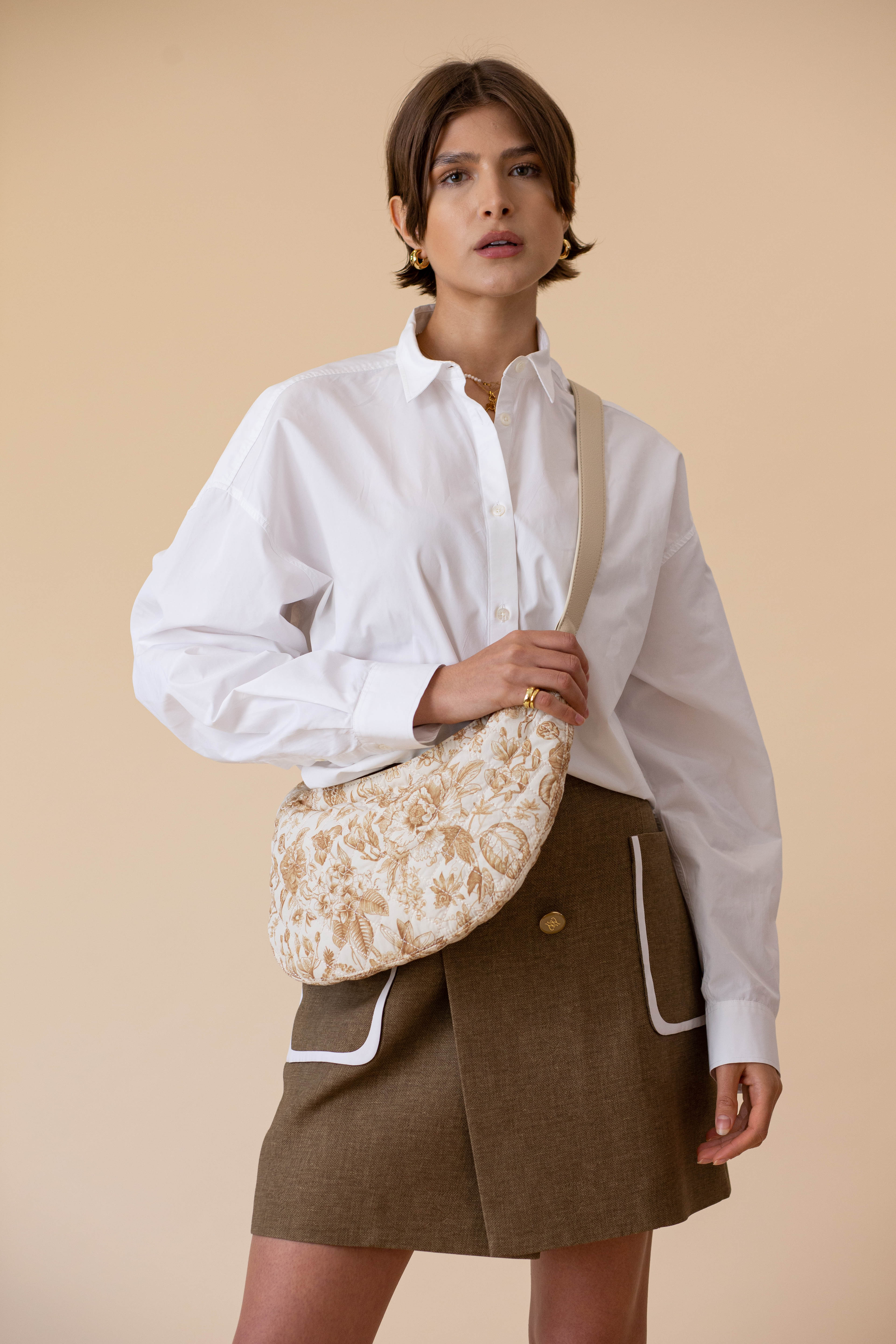 Slouchy Crossbody Bag - Toile Print Quilted