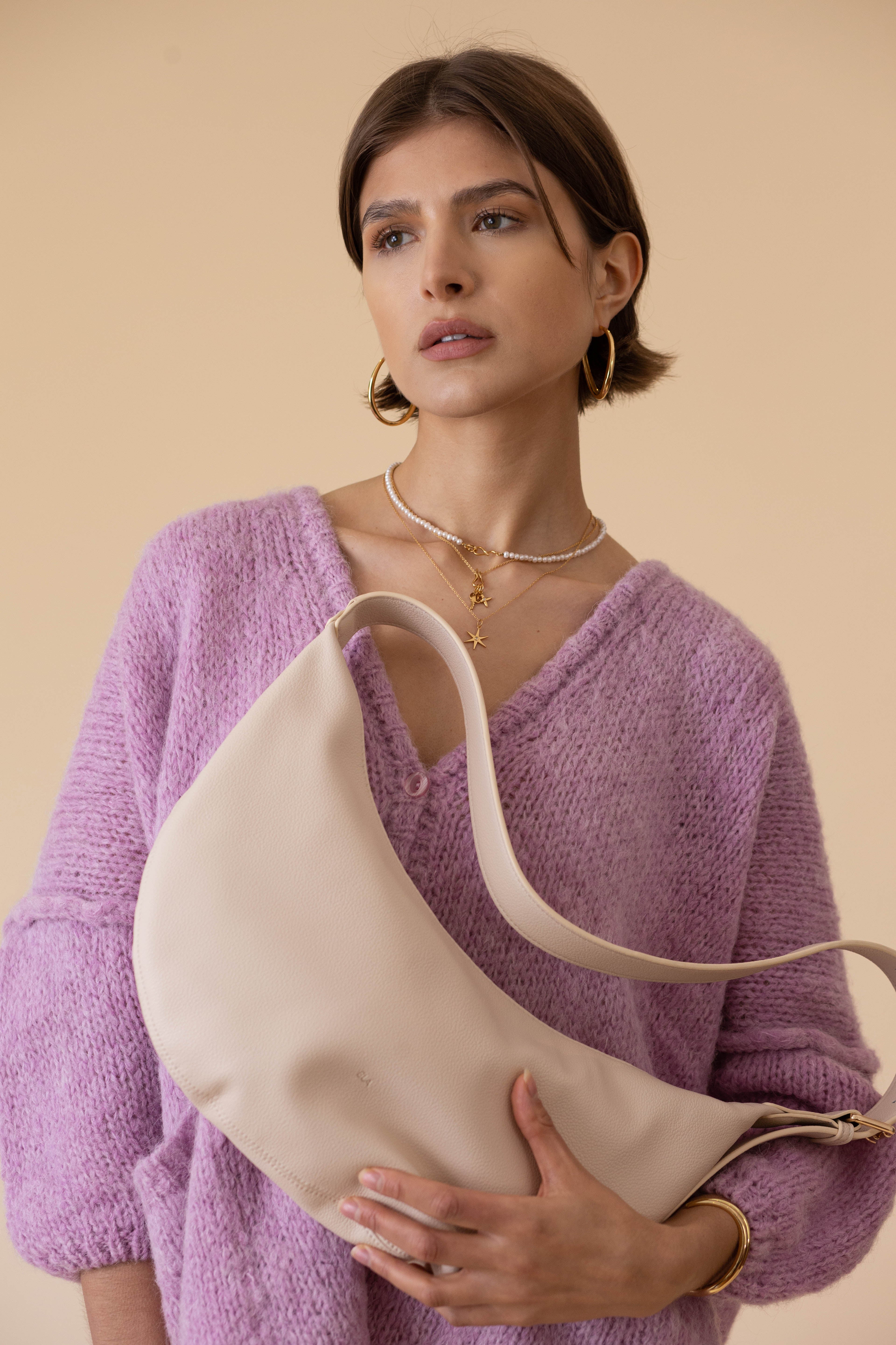 Slouchy Crossbody Bag - Ecru Pebble