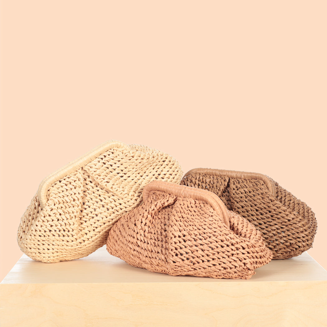 Raffia Frame Clutch - White Oak