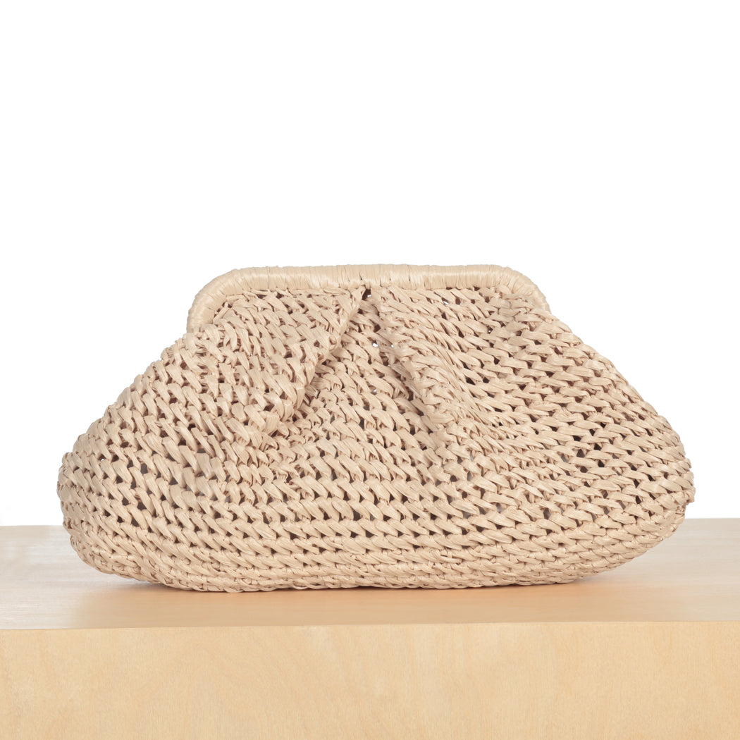Raffia Frame Clutch - White Oak