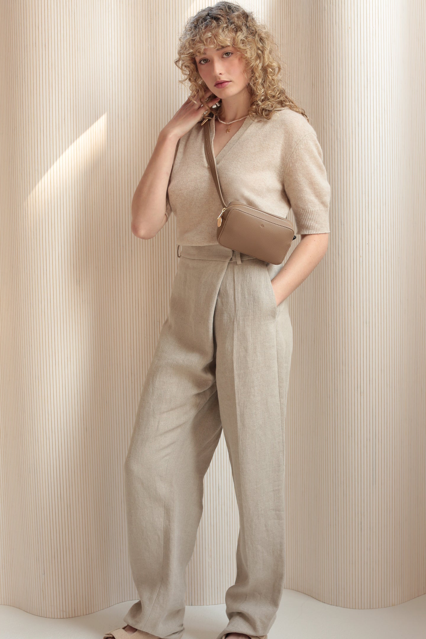 Micro Belt Bag – Taupe Pebble with Gold Hardware