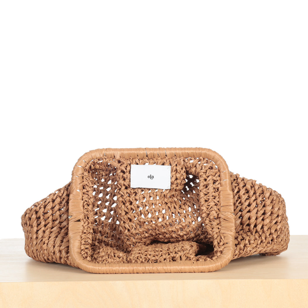 Raffia Frame Clutch - Kraft