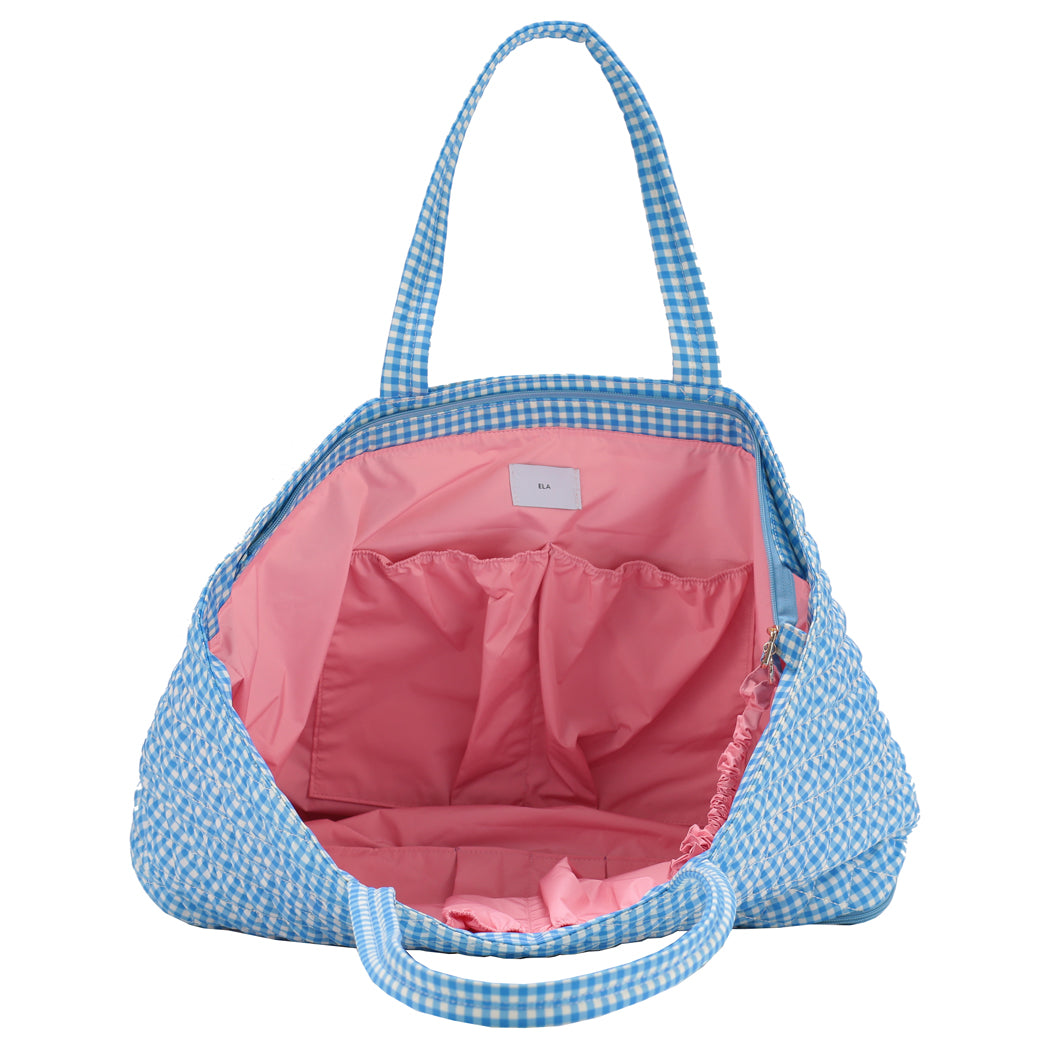 Quilted Expandable Tote – BLUE GINGHAM PRINT