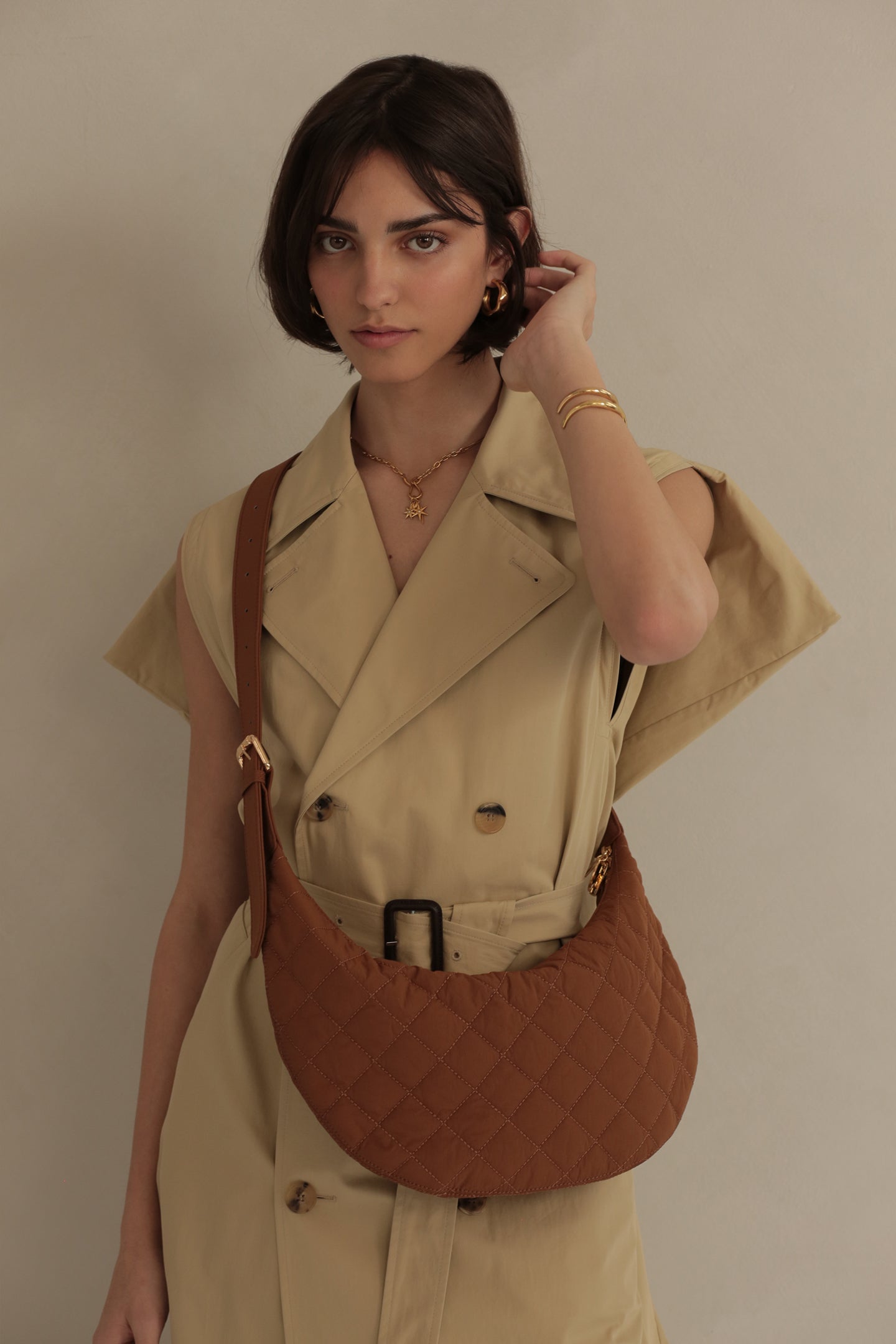 Slouchy Crossbody Bag - Walnut Quilted