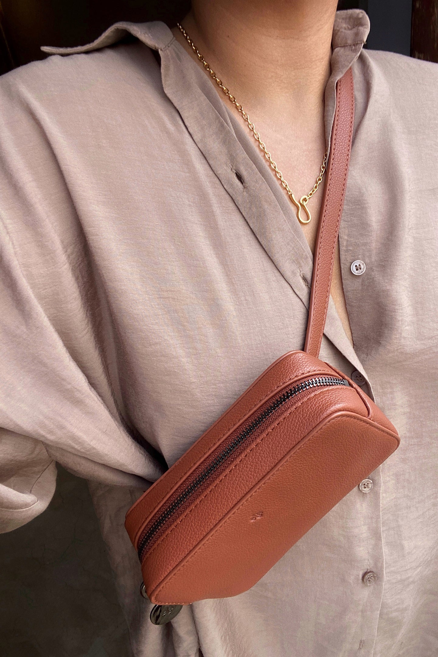 Micro Belt Bag – Walnut Pebble with Gold Hardware