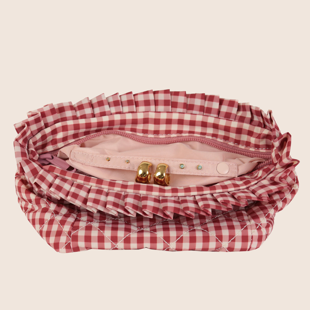 ela x Jillian Harris - Ruffle Mini Cosmetic Case - Red Gingham Print