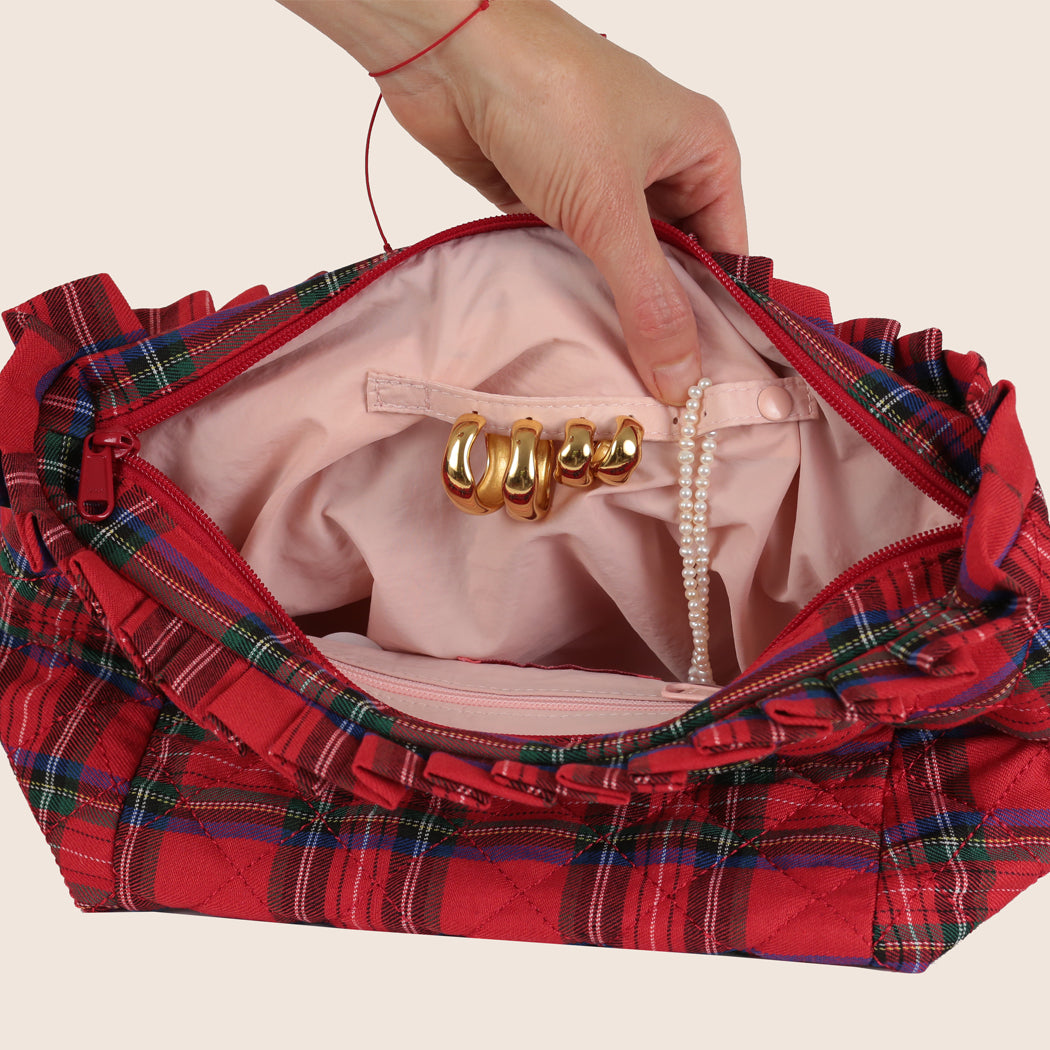 ela x Jillian Harris - Ruffle Cosmetic Case - Plaid Print