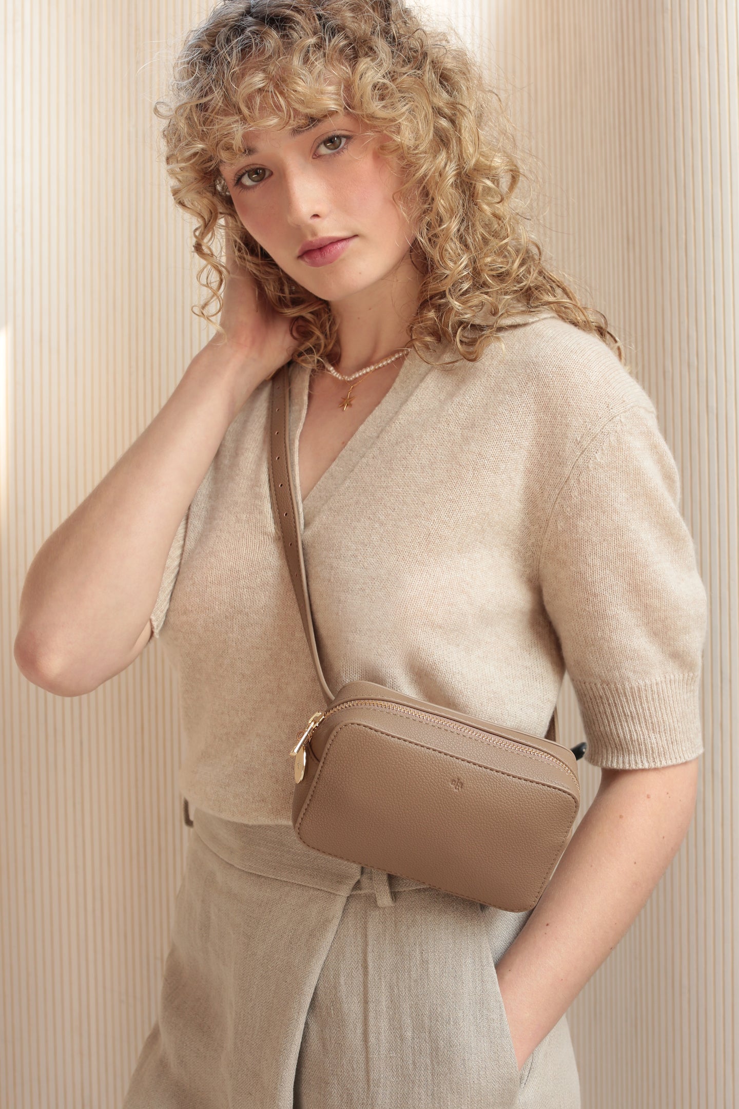 Micro Belt Bag – Taupe Pebble with Gold Hardware
