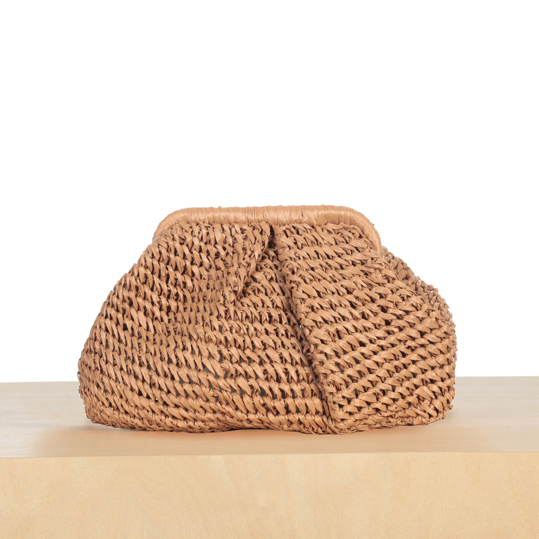 Mini Raffia Frame Clutch - Kraft