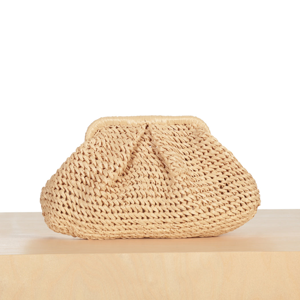 Mini Raffia Frame Clutch - Straw