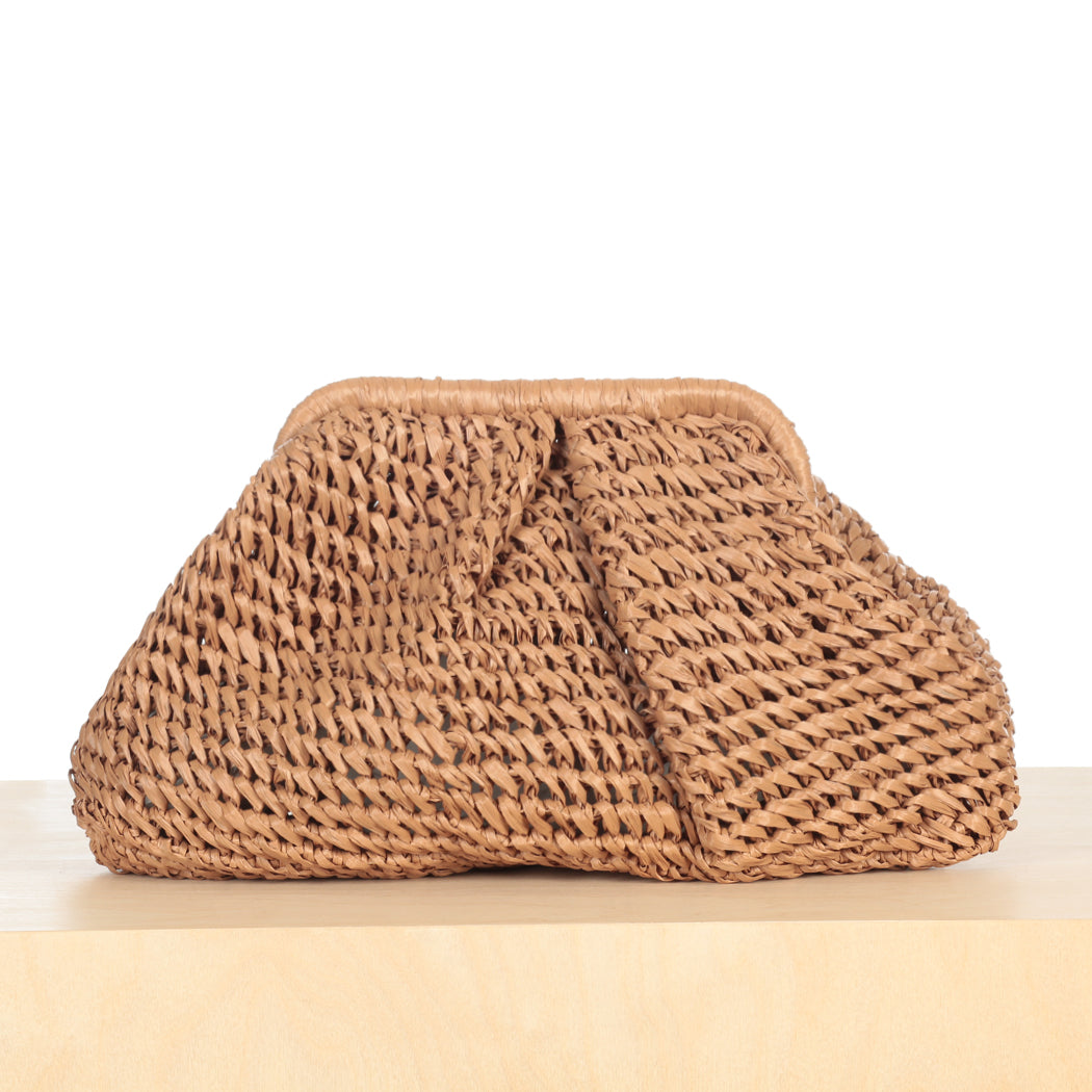 Raffia Frame Clutch - Kraft