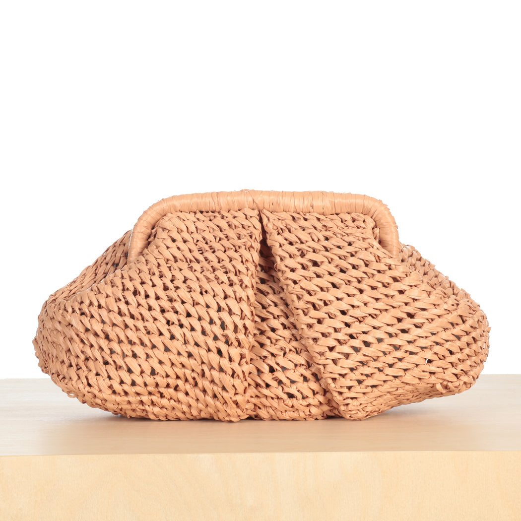 Raffia Frame Clutch - Coral