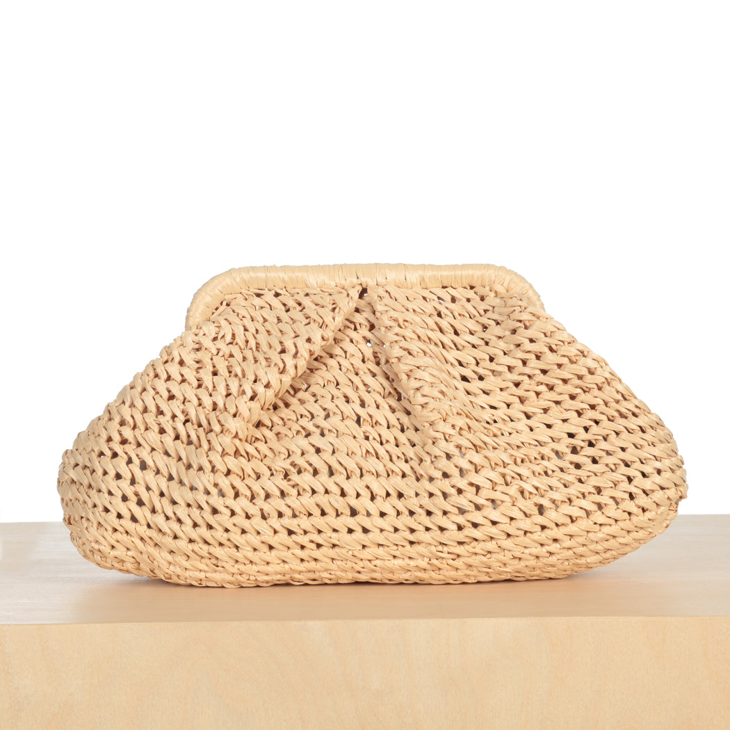 Raffia Frame Clutch - Straw