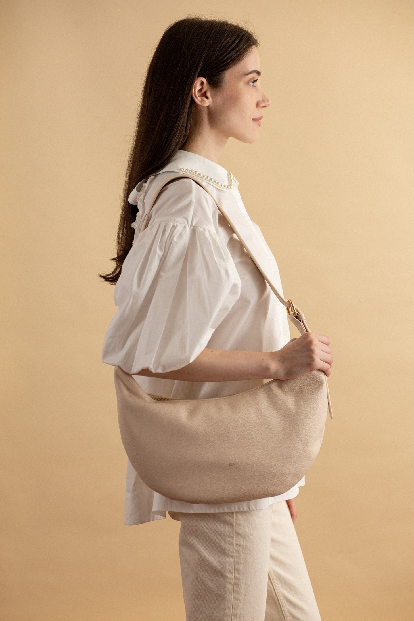 Slouchy Crossbody Bag - Ecru Pebble