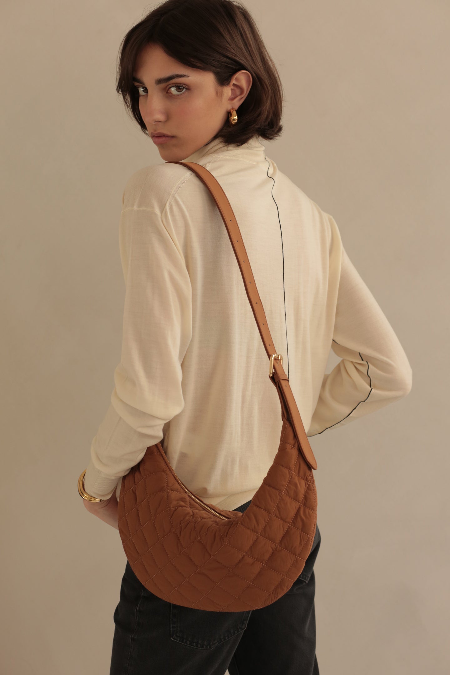 Slouchy Crossbody Bag - Walnut Quilted