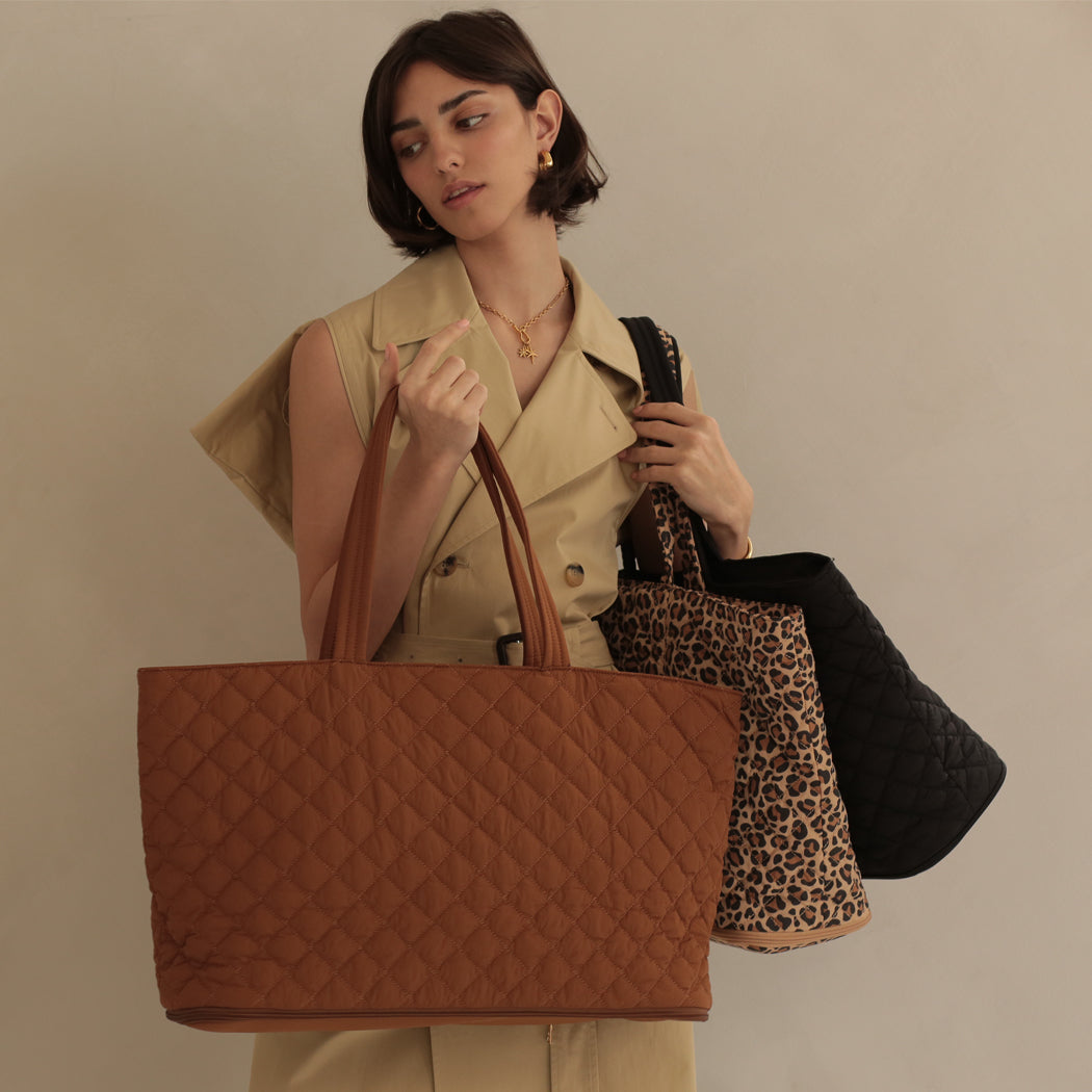 Quilted Expandable Tote –  Walnut