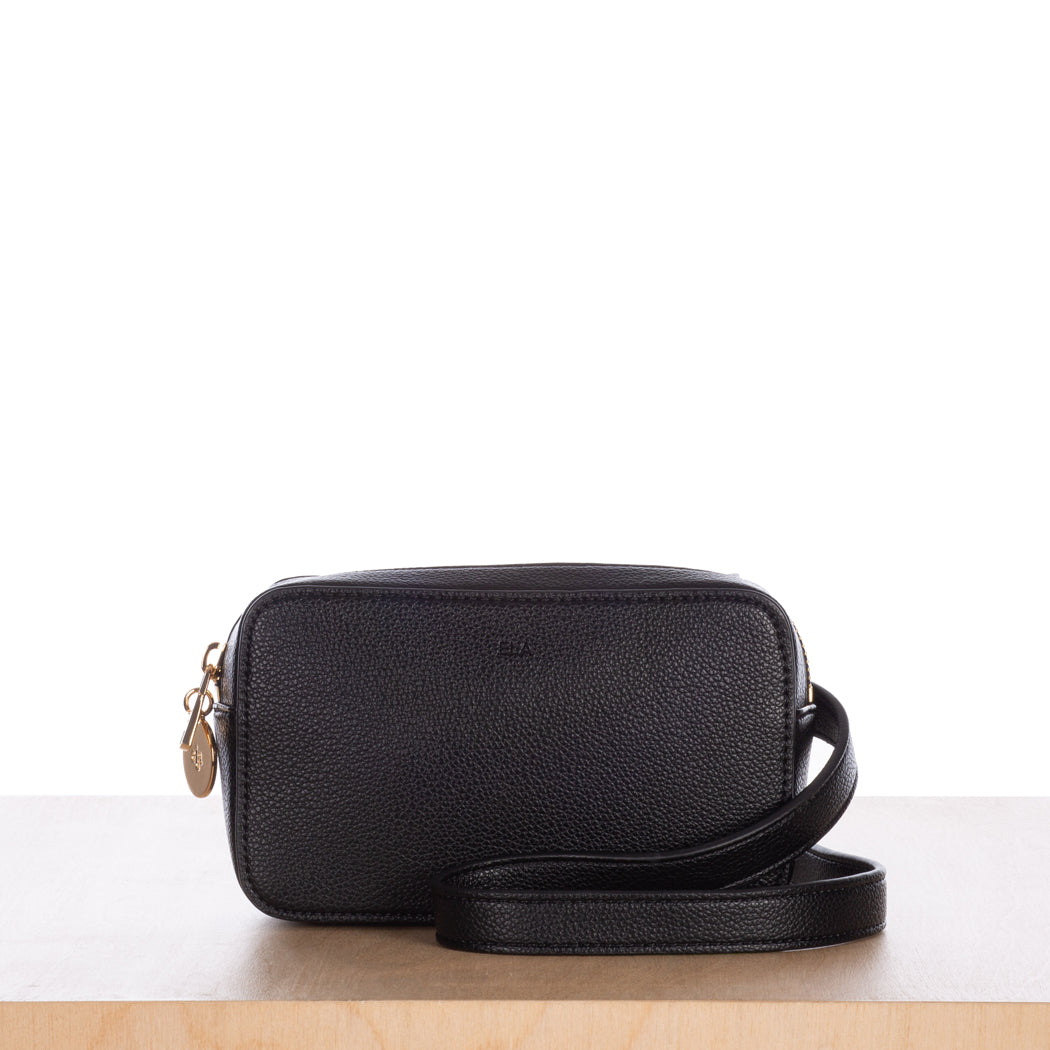 Micro Belt Bag – Black Pebble with Gold Hardware