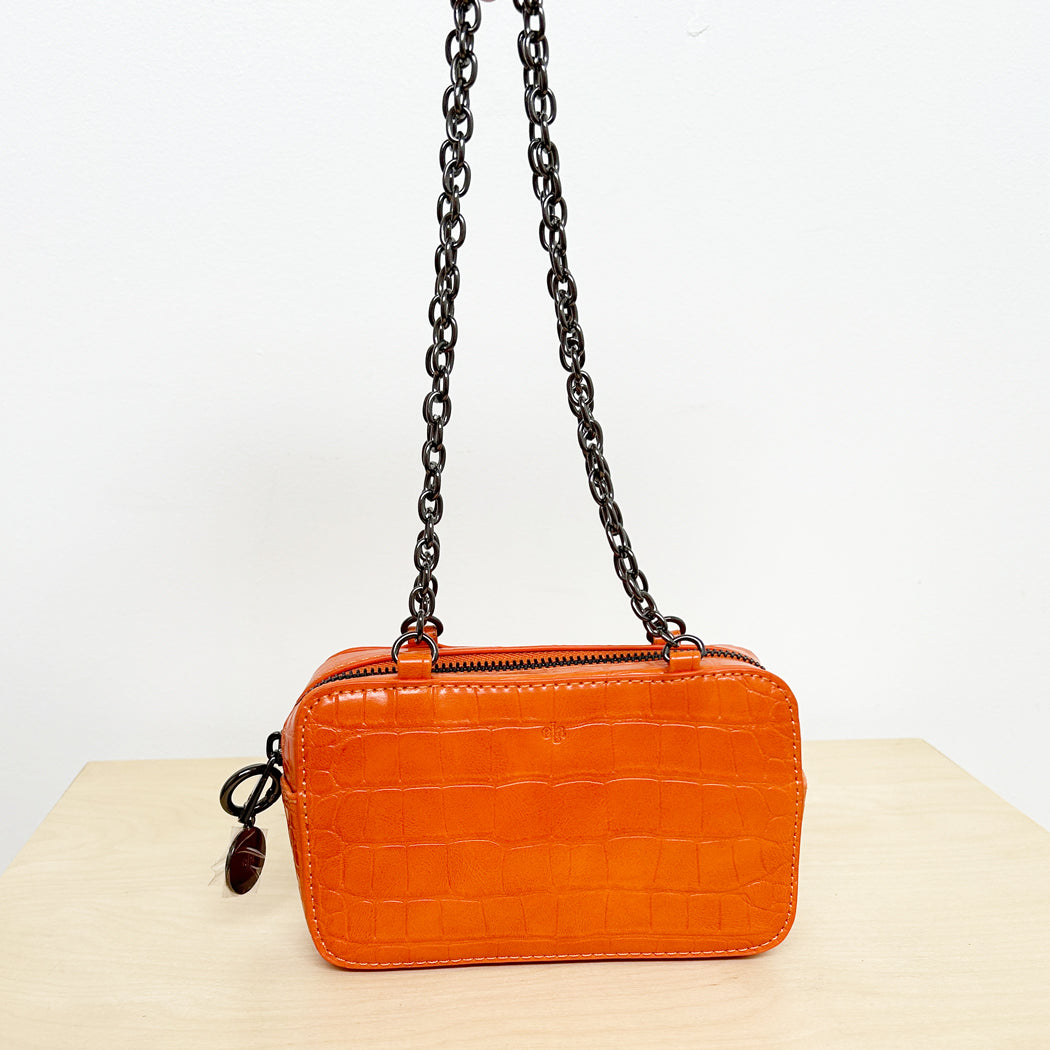 Micro Bag with Chain - Orange Croc Sample Sale