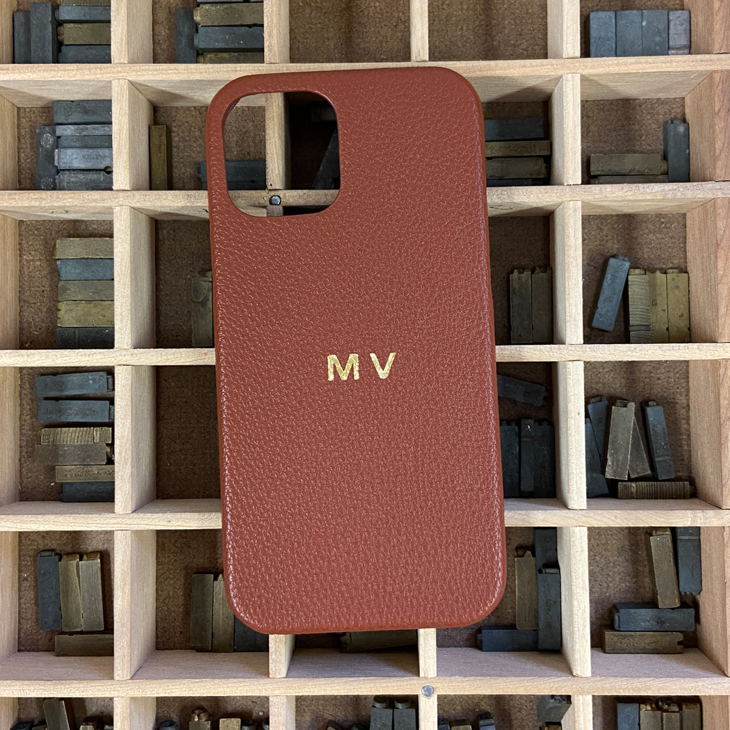 Phone Case Walnut Pebble Hot Stamped (Monogramming included in price)